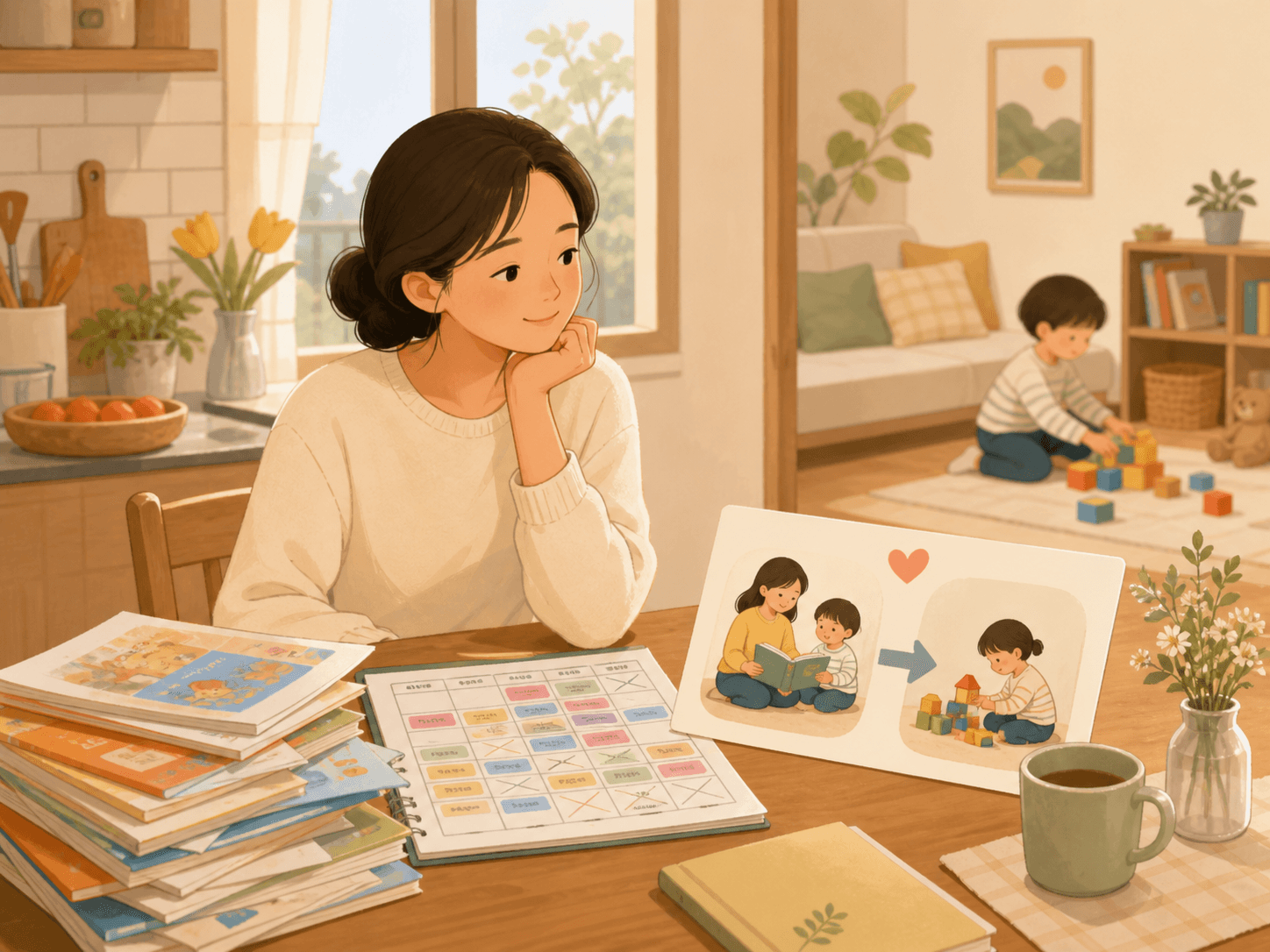 엄마표 영어의 시행착오를 돌아보고 작은 루틴으로 다시 시작하는 모습
