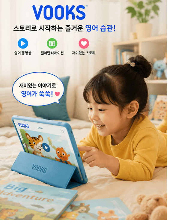 아이패드로 Vooks를 보며 즐거워하는 희주