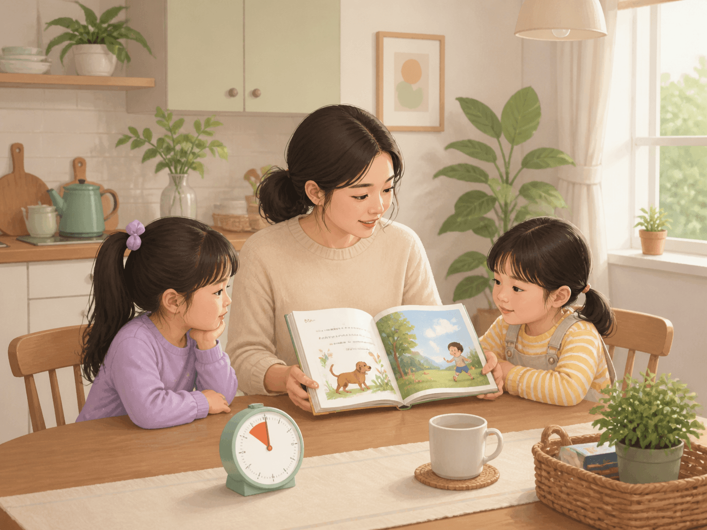하루 15분 그림책 루틴을 편안하게 이어가는 엄마와 두 아이
